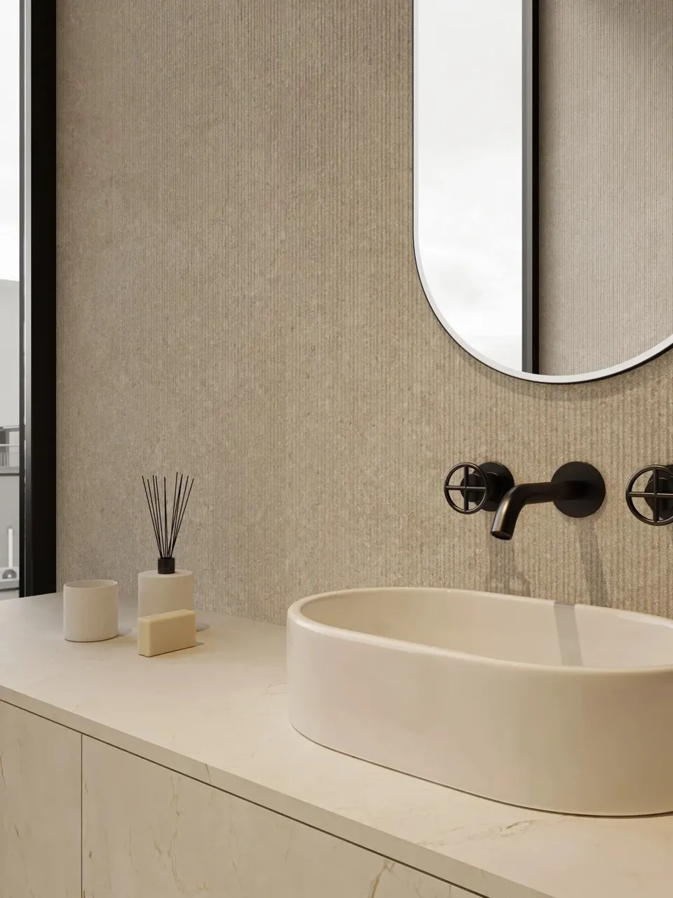 Warm Beige Fluted Limestone Molded Antique Finish Wall & Floor Tile