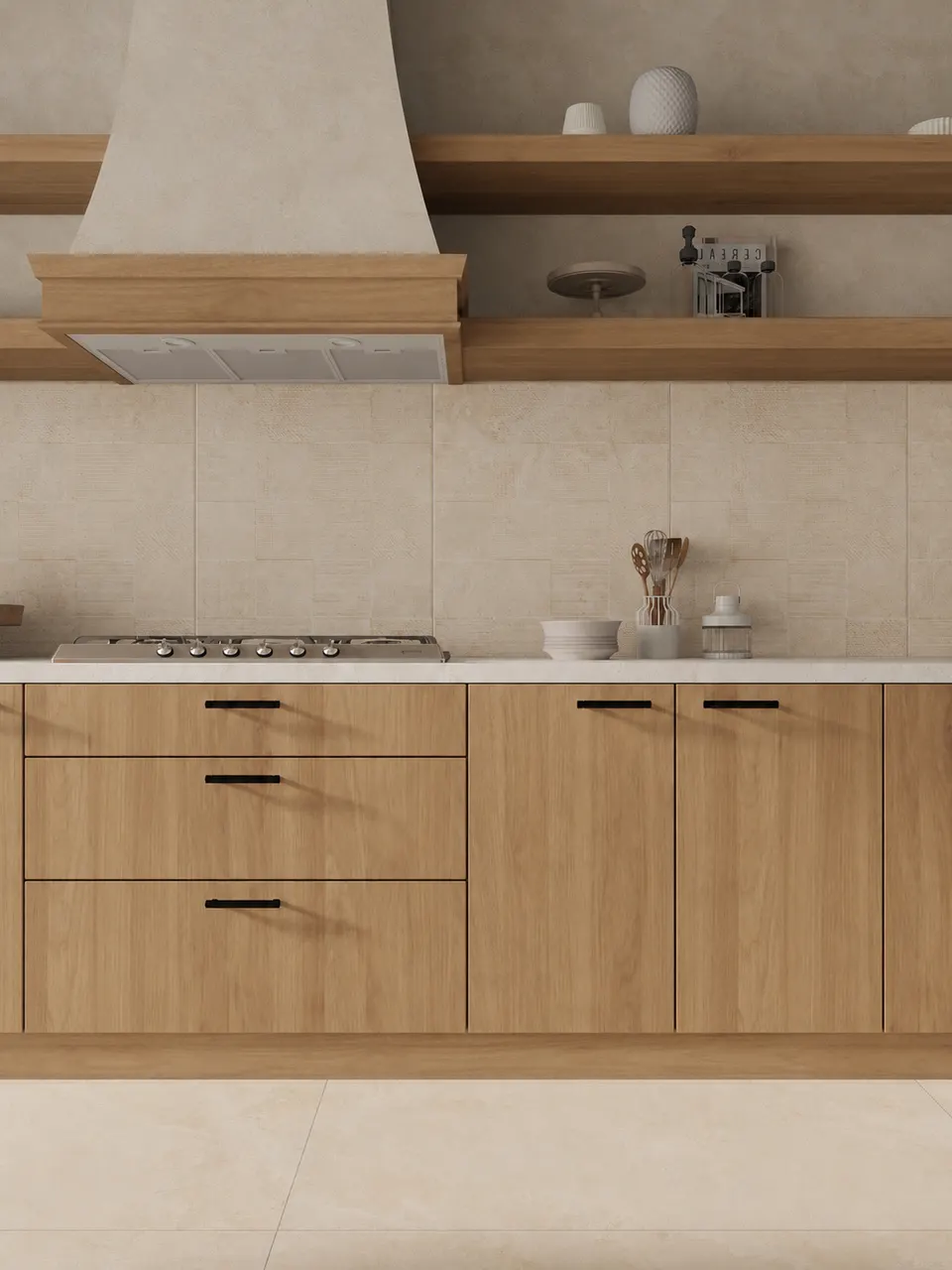 Ivory Beige Sandstone-Look Patchwork Stone Texture Tile for Walls and Floors