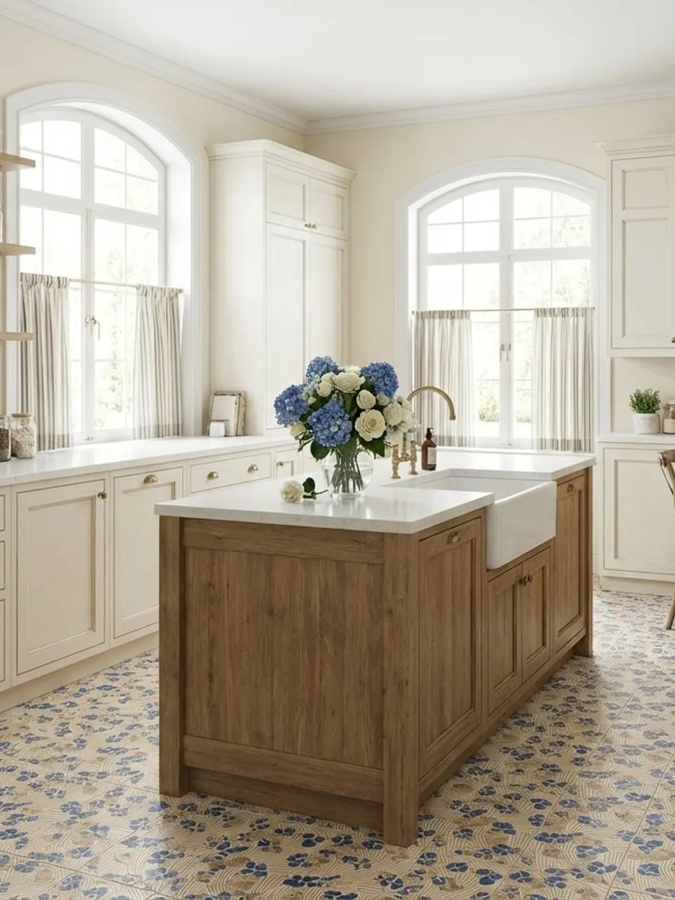 Blue Beige Floral Decorative Tile for Wall & Floor