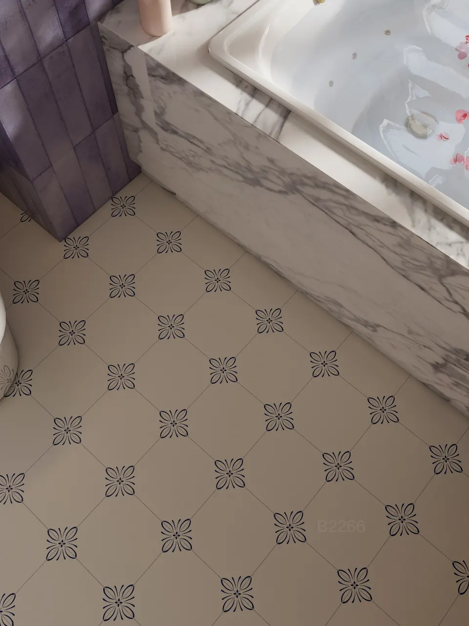 Beige Blue Floral Decorative Tile for Wall & Floor