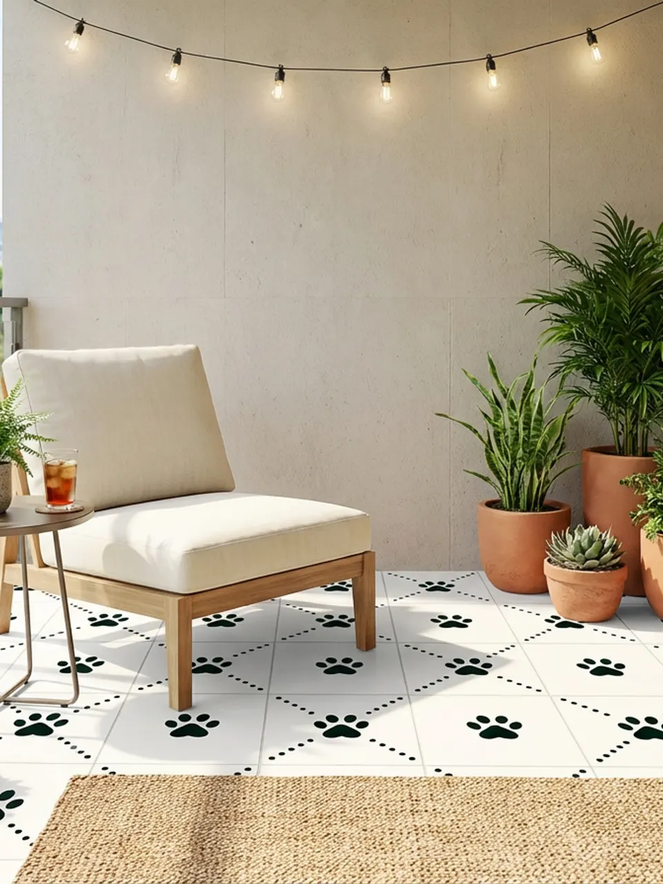 White Black Paw Print Decorative Tile for Wall & Floor
