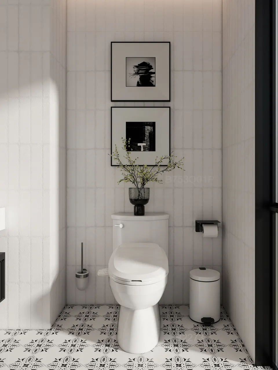 Black White Floral Decorative Tile for Wall