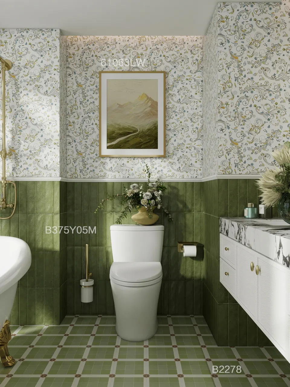 Sage Green Grid Decorative Tile for Wall & Floor