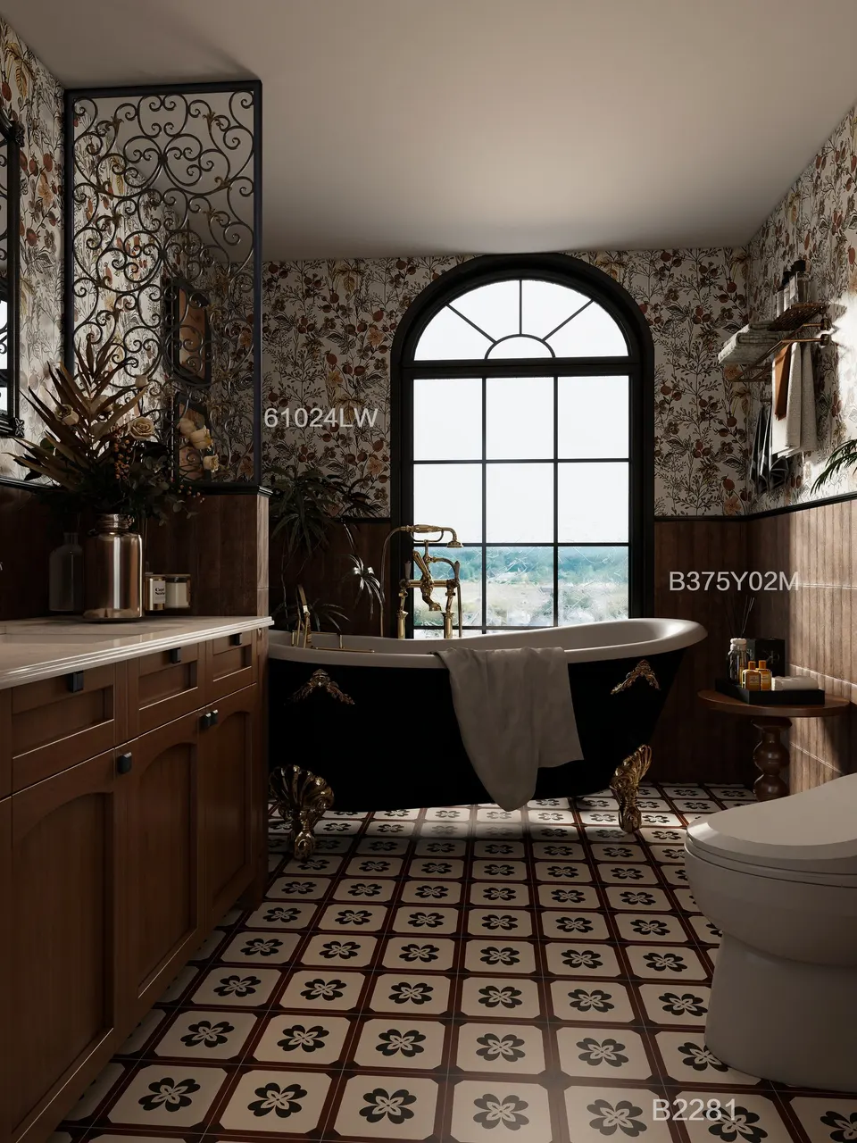 Brown Black Floral Decorative Tile for Wall & Floor