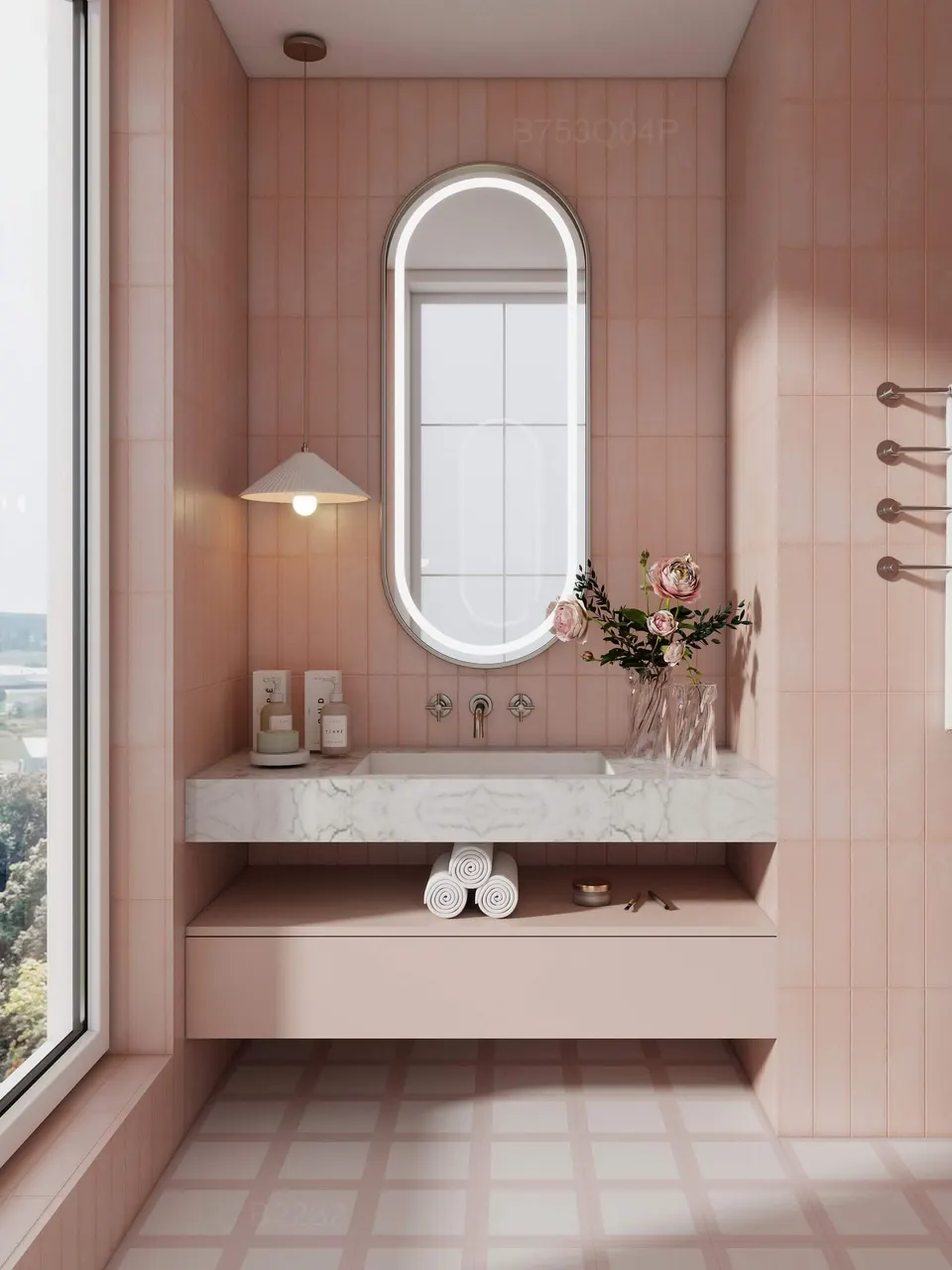 Blush Pink Geometric Decorative Tile for Wall & Floor