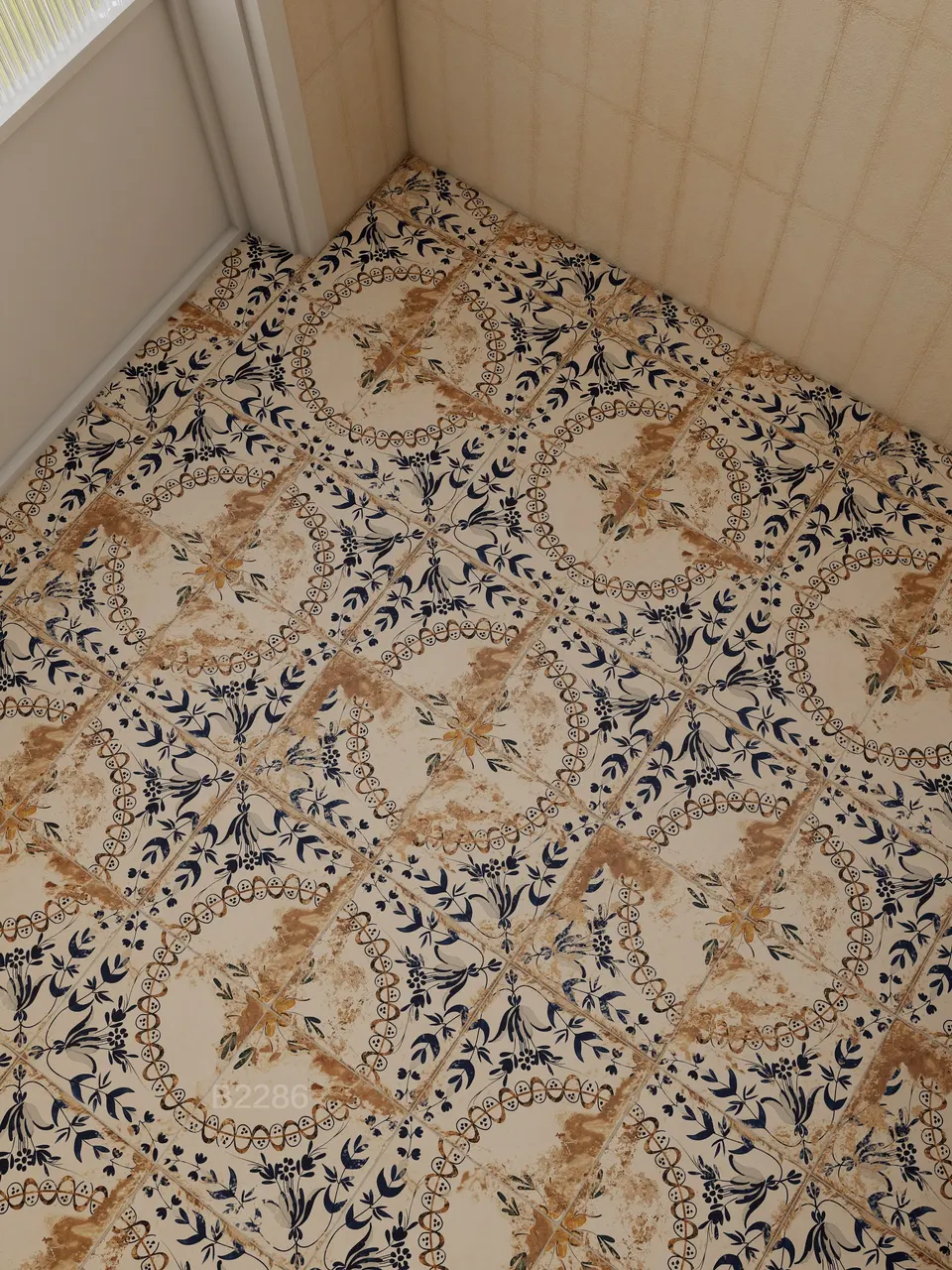 Beige Blue Floral Decorative Tile for Wall & Floor