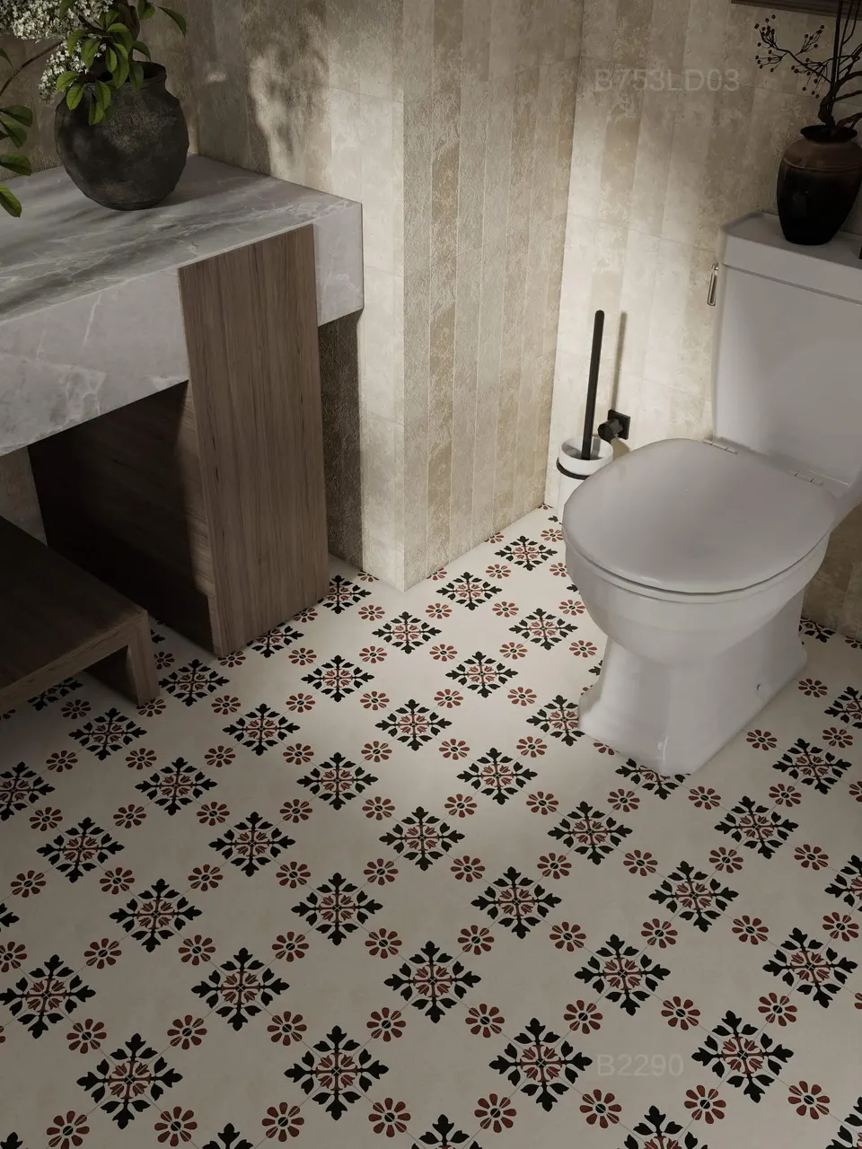 Black Terracotta Floral Decorative Tile for Wall & Floor