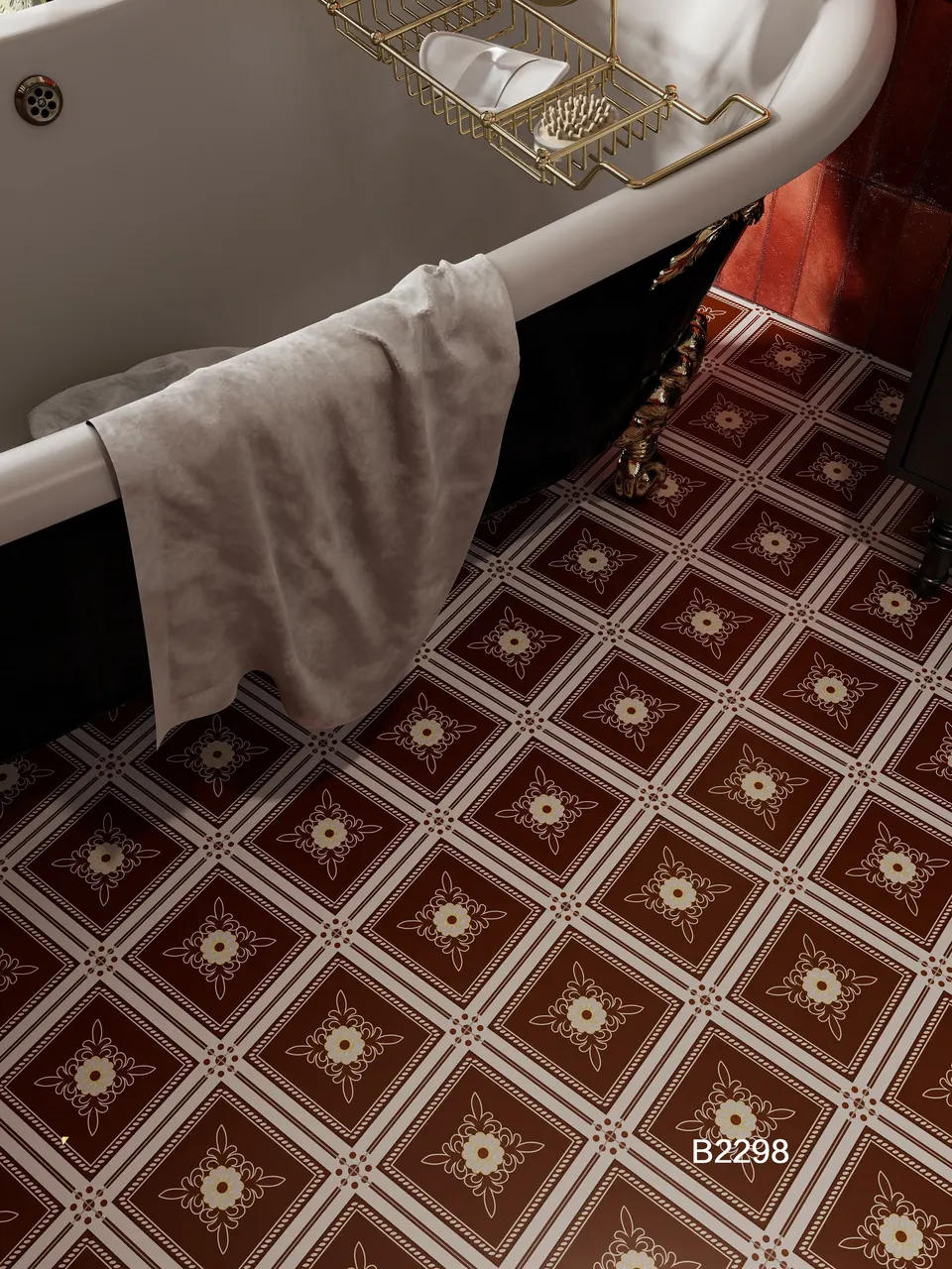 Terracotta White Central Floral Medallion Decorative Wall & Floor Tile