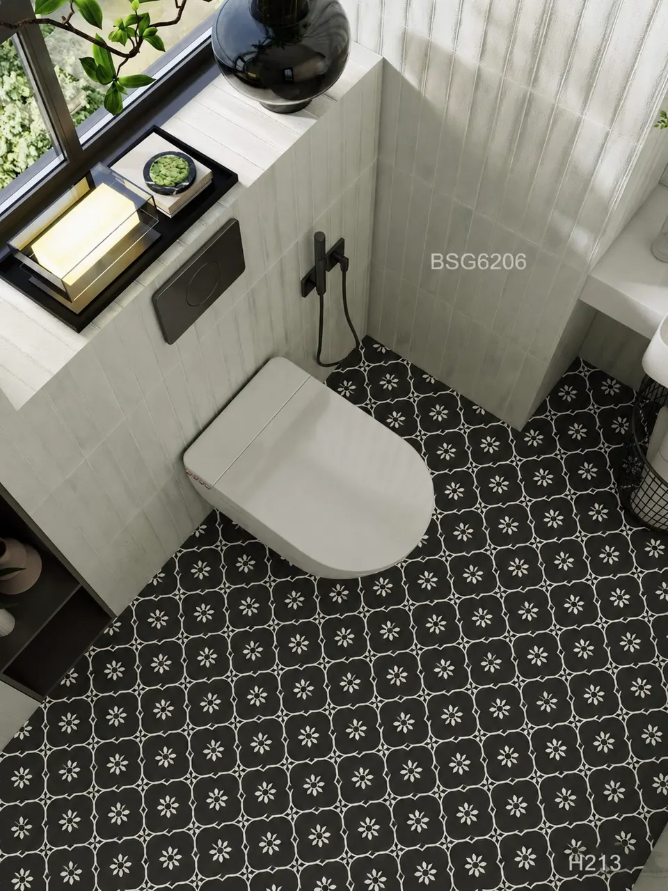 Black Quatrefoil Flower Small Tile for Walls and Floors