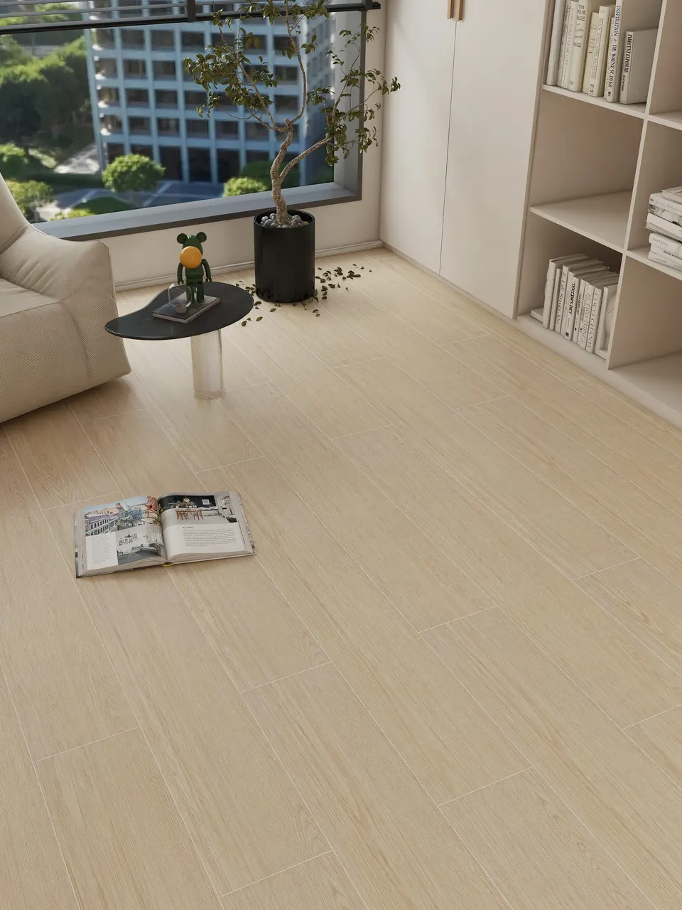 Light Beige Natural Oak Wood-Look Porcelain Tile for Wall and Floor