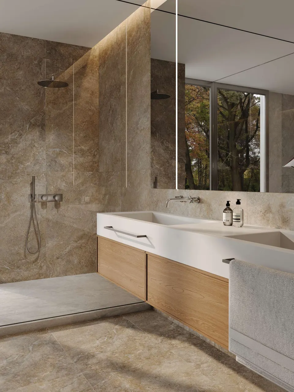 Taupe Beige Travertine Stone-Look Wall & Floor Tile