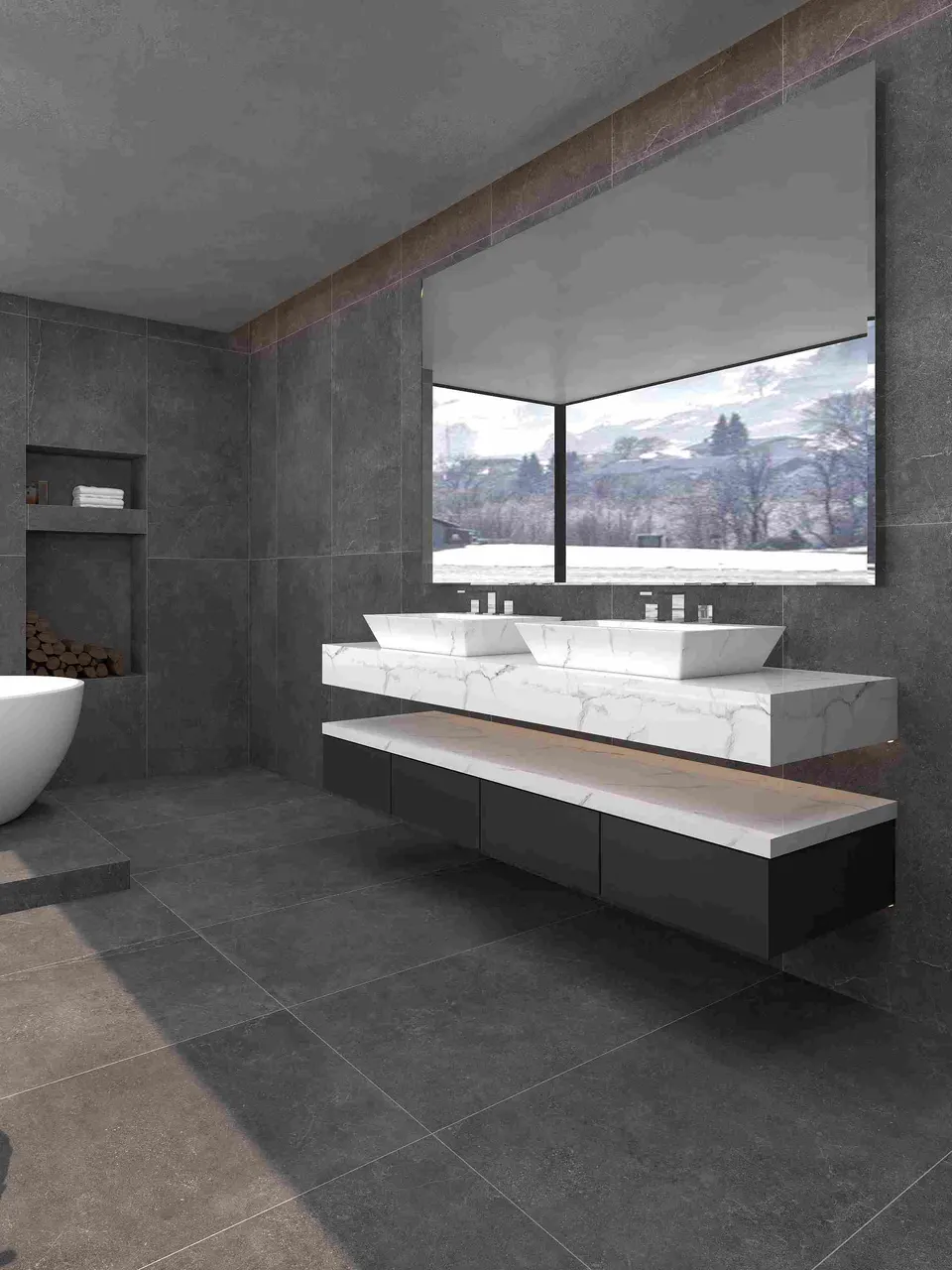Charcoal Grey Concrete-Look Cement Wall & Floor Tile