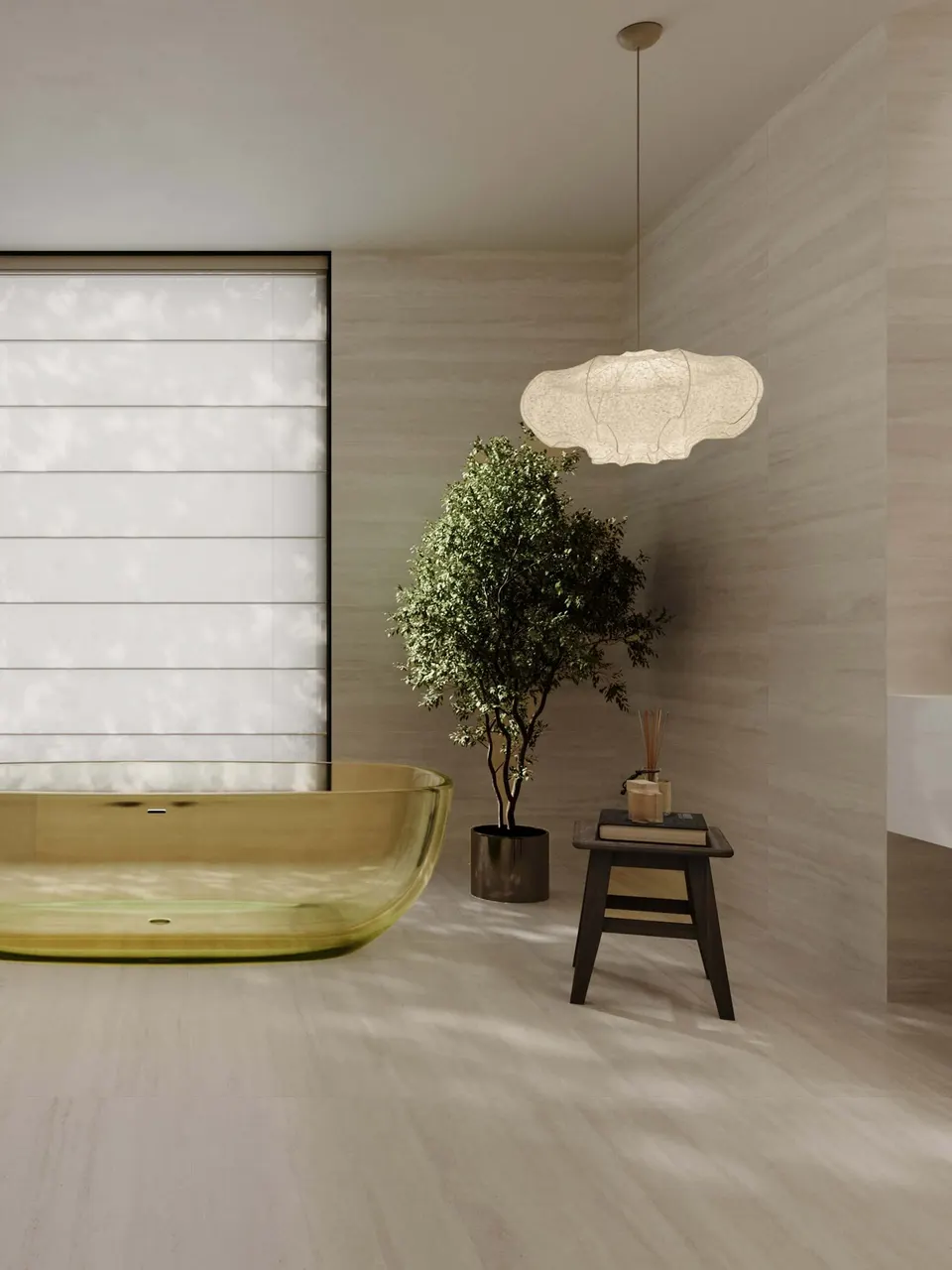 Light Ivory Vein-Cut Travertine-Look Porcelain Tile for Wall and Floor