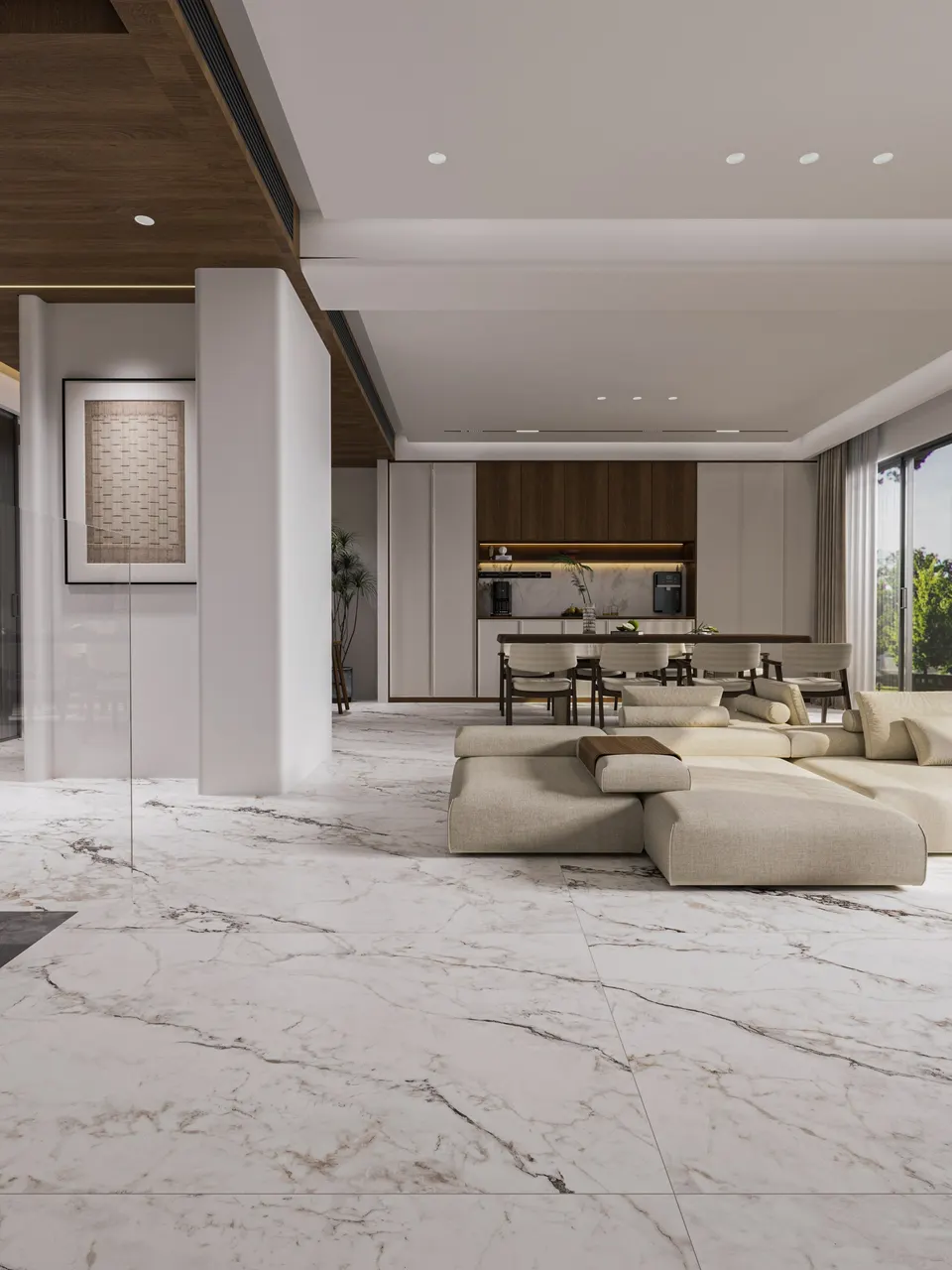 Warm White Calacatta Marble-Look Porcelain Wall/Floor Tile