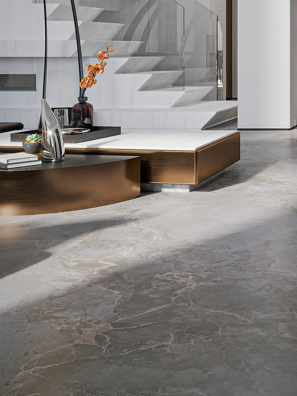 Smoky Dark Grey Sandstone-Look Porcelain Wall/Floor Tile