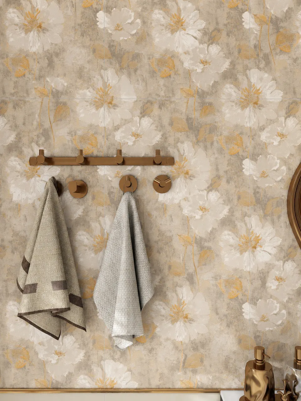 Beige Apricot Floral Pattern-Look Tile for Walls and Floors