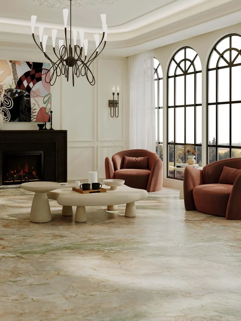 Charcoal Black Breccia Marble-Look Porcelain Wall/Floor Tile