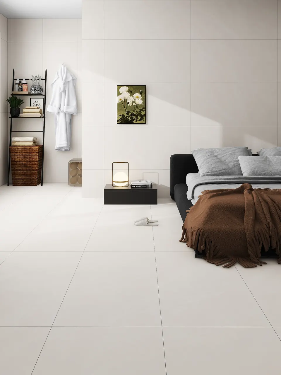 Warm White Microcement-Look Tile for Walls and Floors
