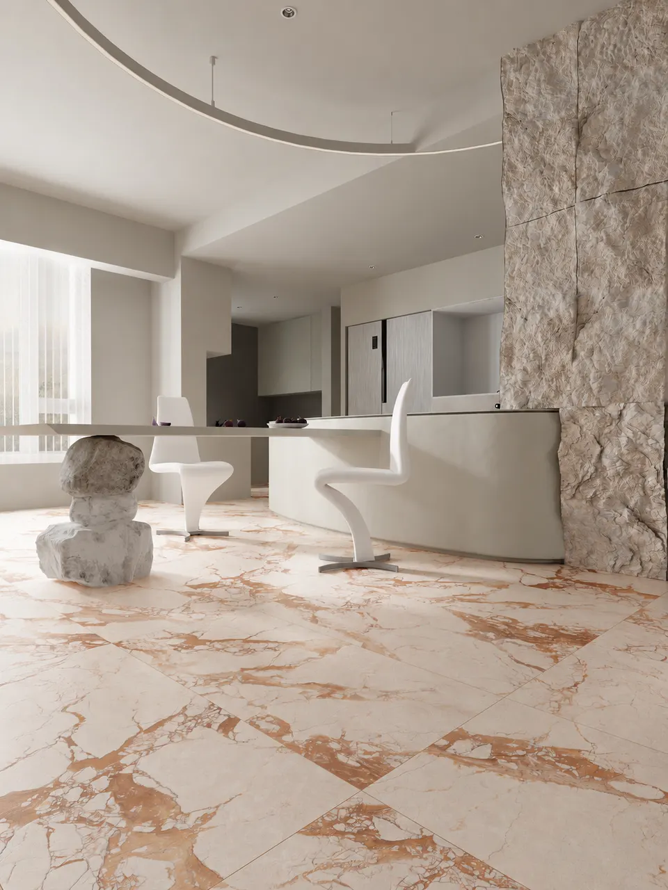 Ivory White Terracotta Breccia Marble-Look Porcelain Tile for Walls and Floors