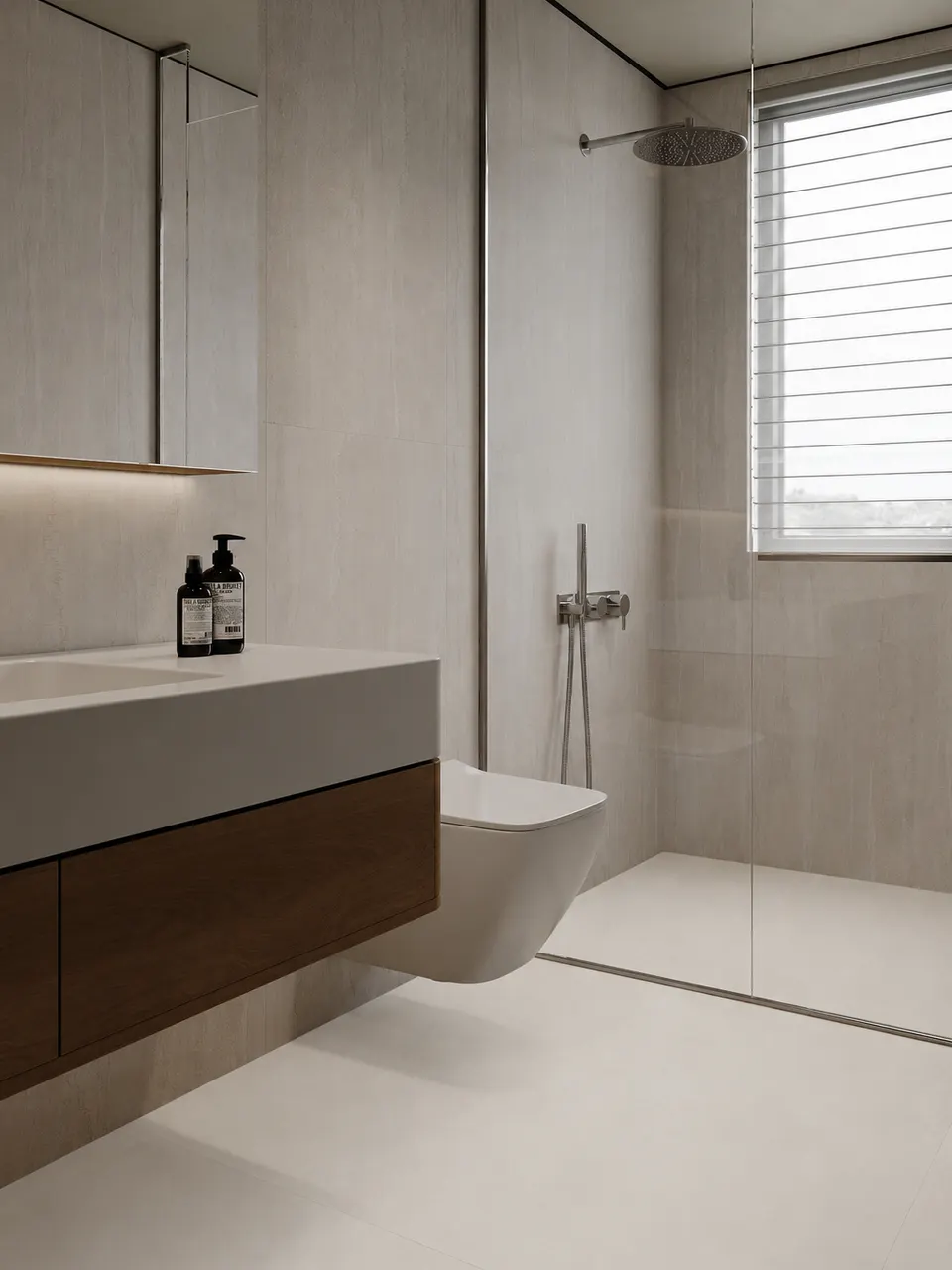 Warm Ivory Microcement-Look Porcelain Tile for Walls and Floors