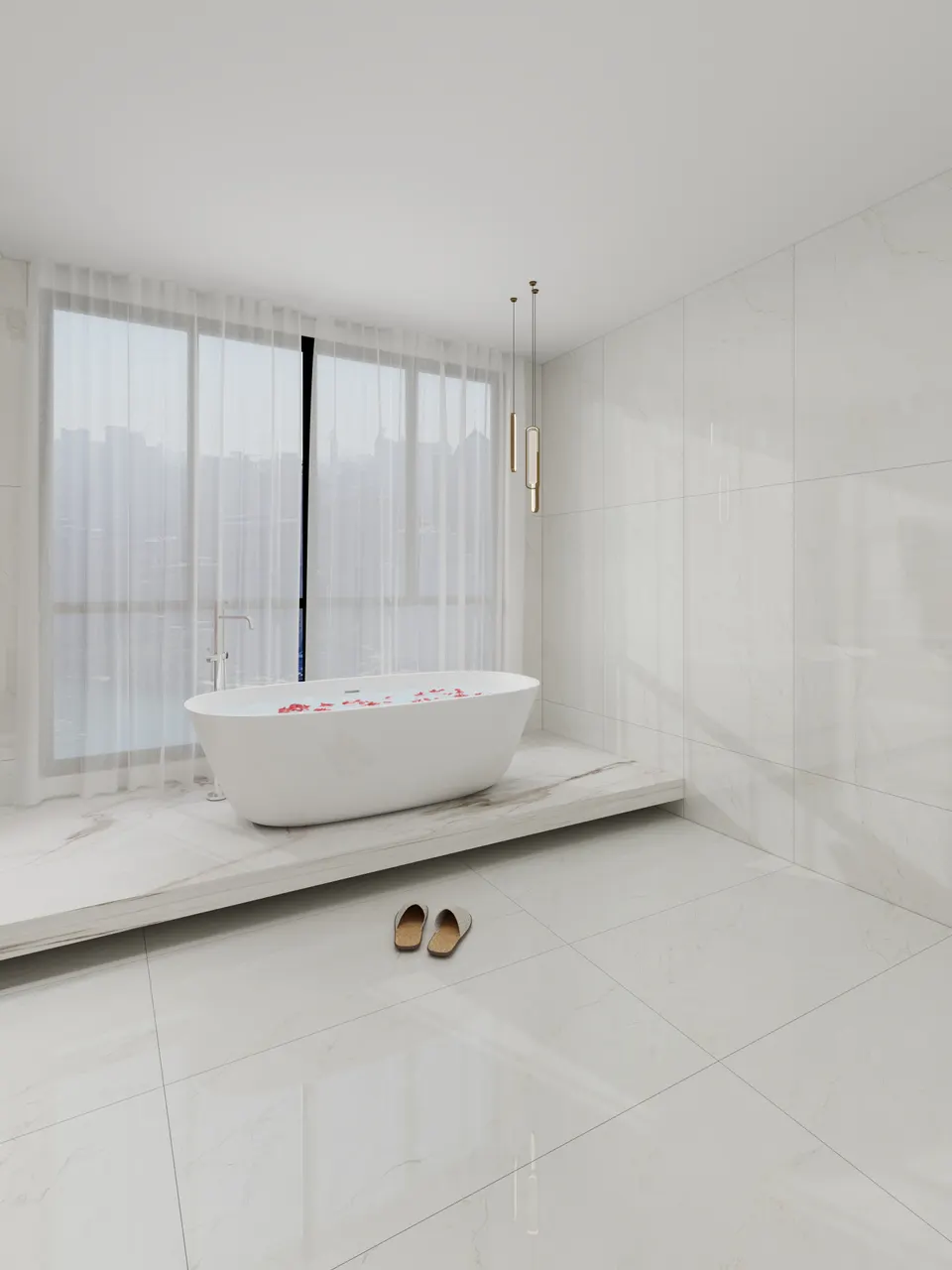 Warm White Calacatta Marble-Look Porcelain Tile for Walls and Floors