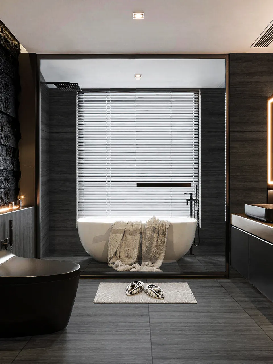 Dark Grey Vein-Cut Travertine-Look Wall & Floor Tile