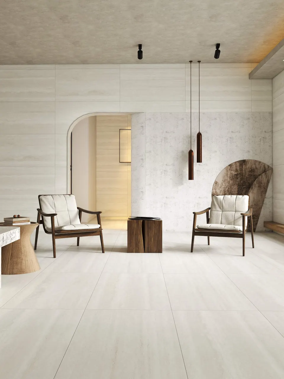 Ivory White Travertine-Look Wall & Floor Porcelain Tile