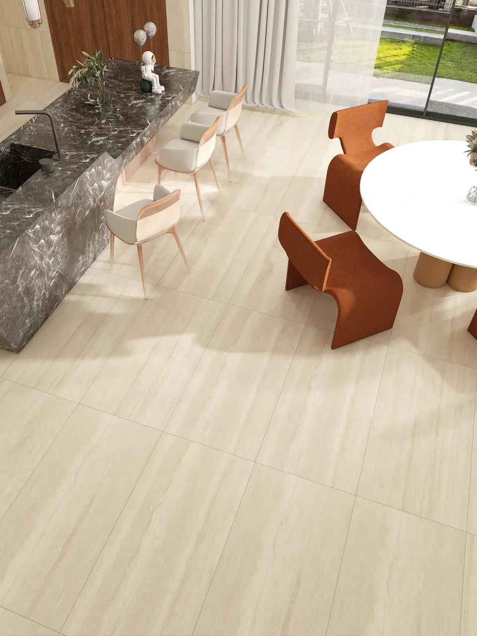 Cream Beige Travertine-Look Wall & Floor Porcelain Tile