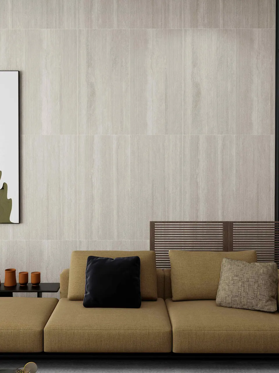 Mist Grey Fluted Travertine-Look Wall & Floor Porcelain Tile