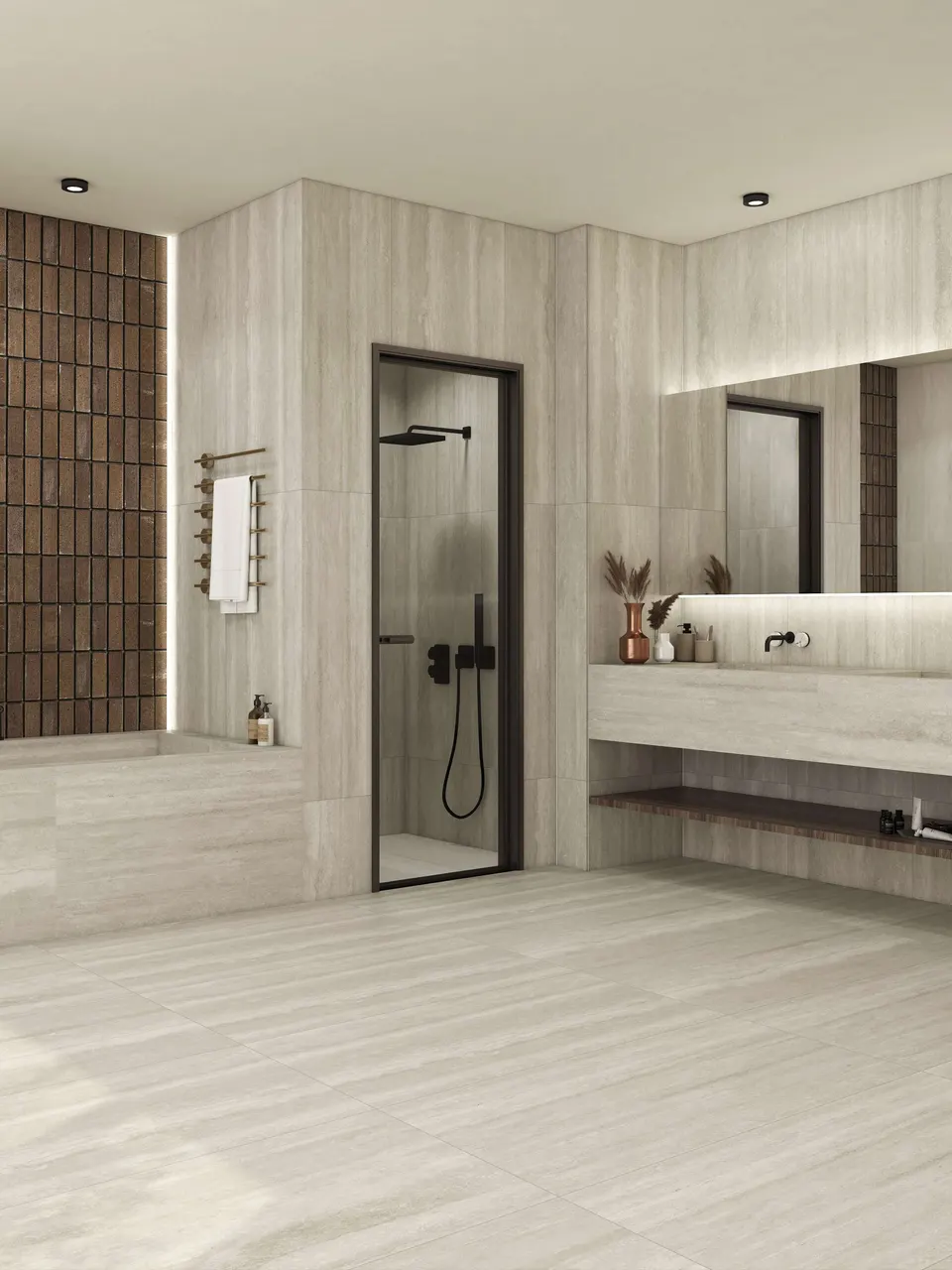 Ivory Beige Fluted Travertine-Look Wall & Floor Porcelain Tile