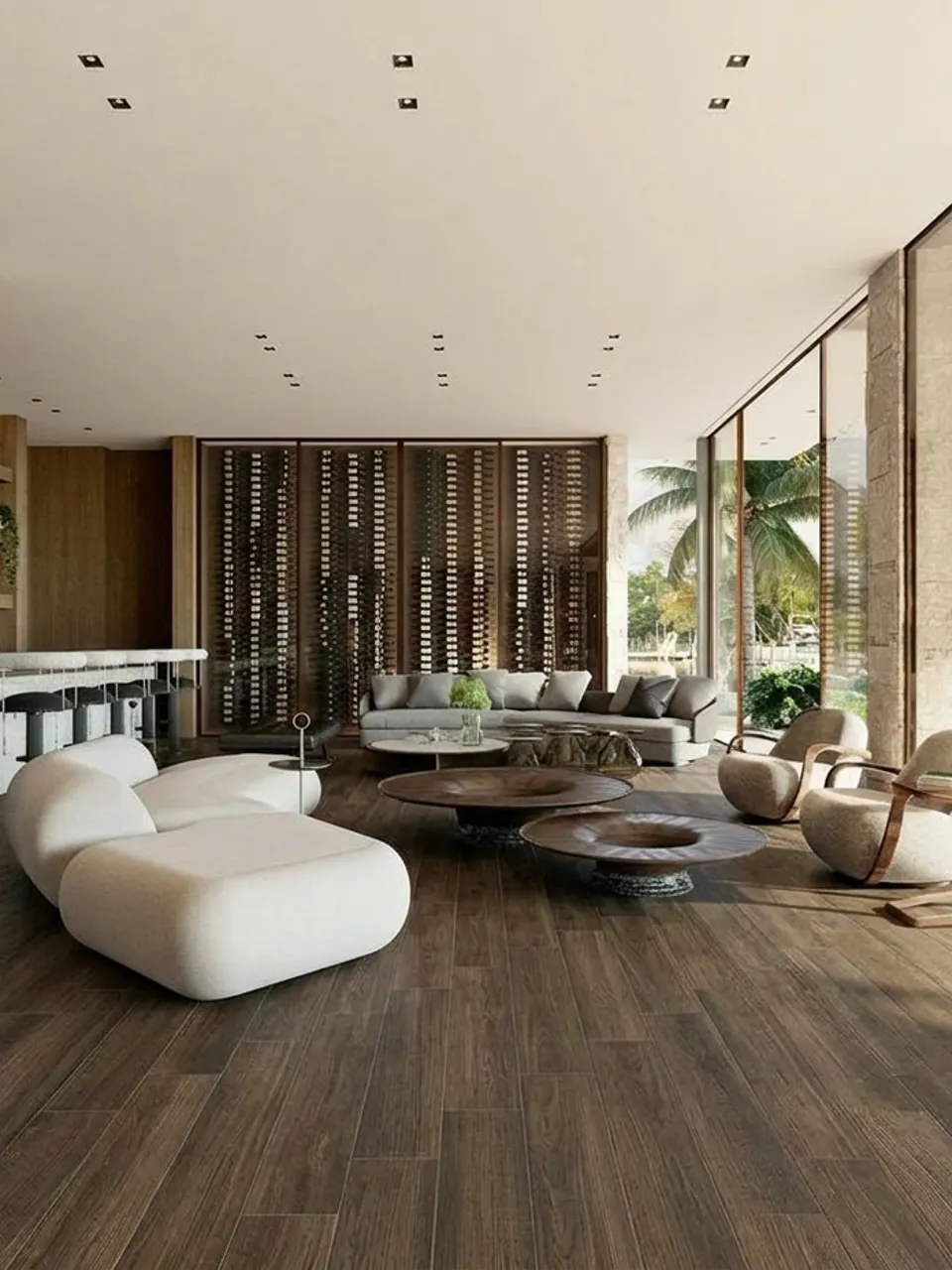 Smoked Brown Cross Cut Wood Look Porcelain Tile for Wall and Floor