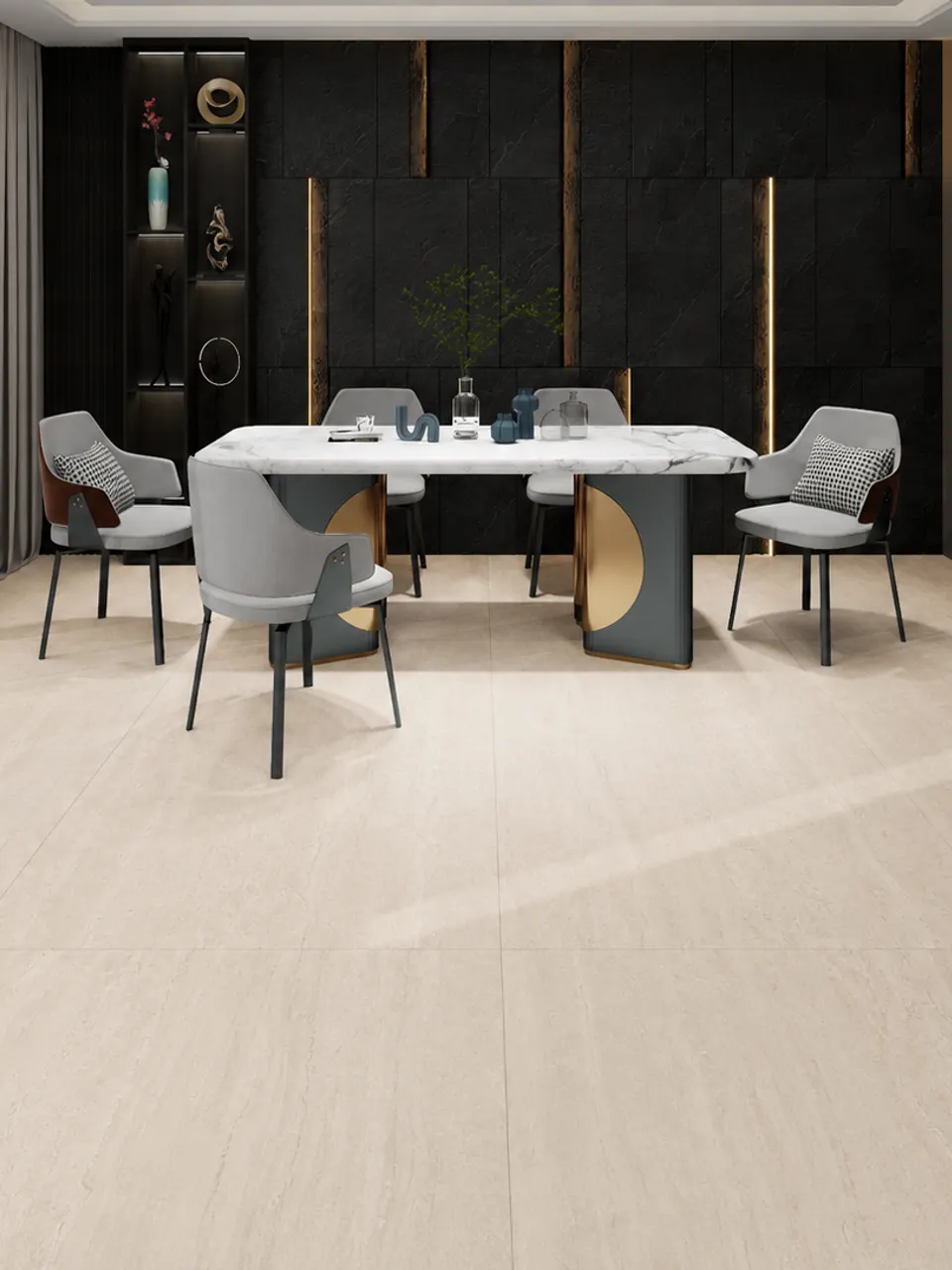 Warm Beige Vein-Cut Travertine-Look Porcelain Tile for Walls and Floors