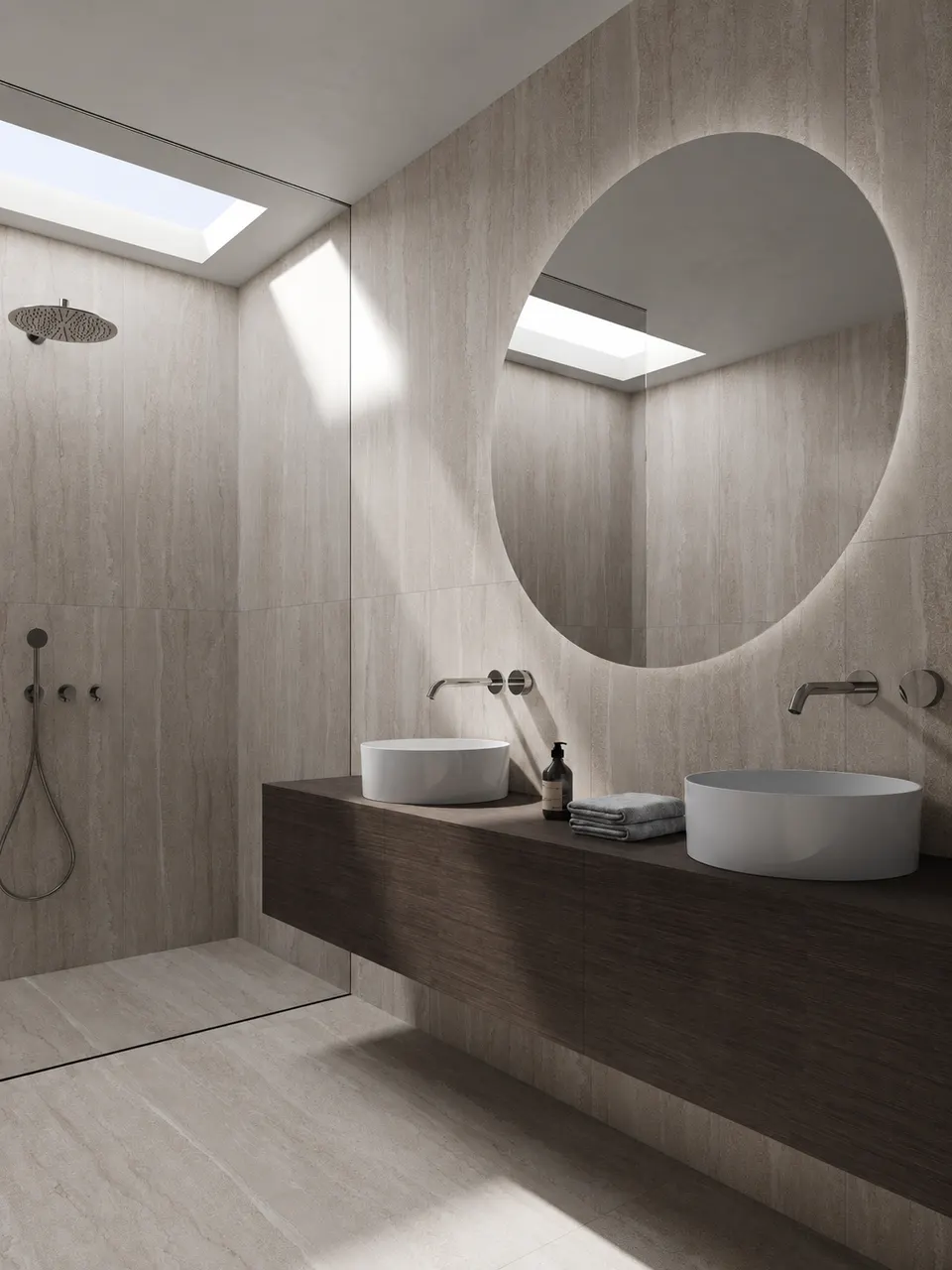 Soft Beige Vein-Cut Travertine-Look Porcelain Tile for Walls and Floors