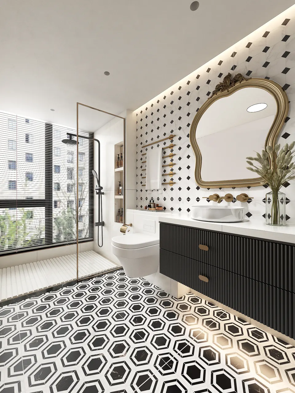 Black & White Hexagon Mosaic-Look Porcelain Tile for Walls and Floors