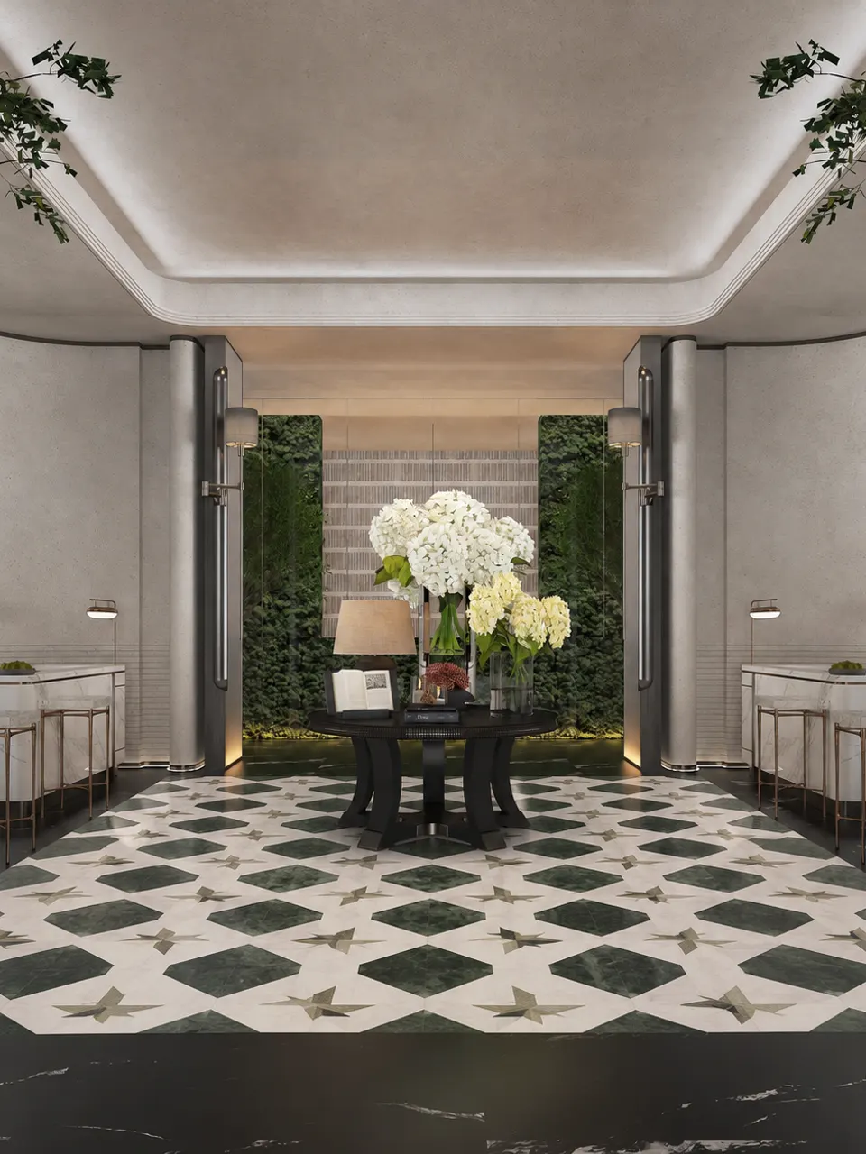 Emerald Green & Ivory Diamond Mosaic-Look Wall & Floor Tile