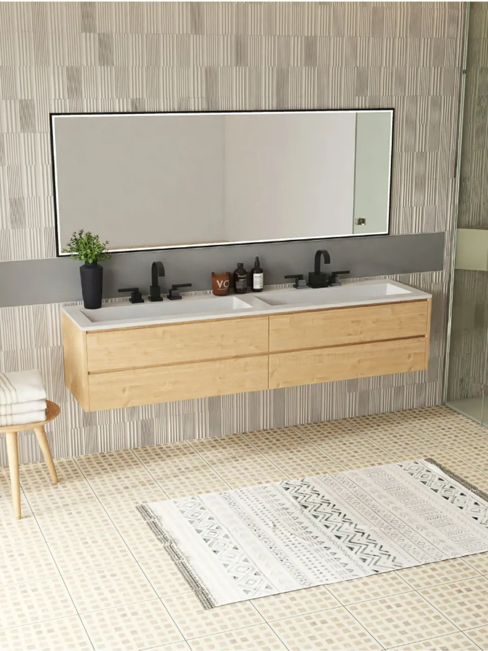 Ivory & Light Oak Mosaic Grid Decorative Tile for Wall & Floor