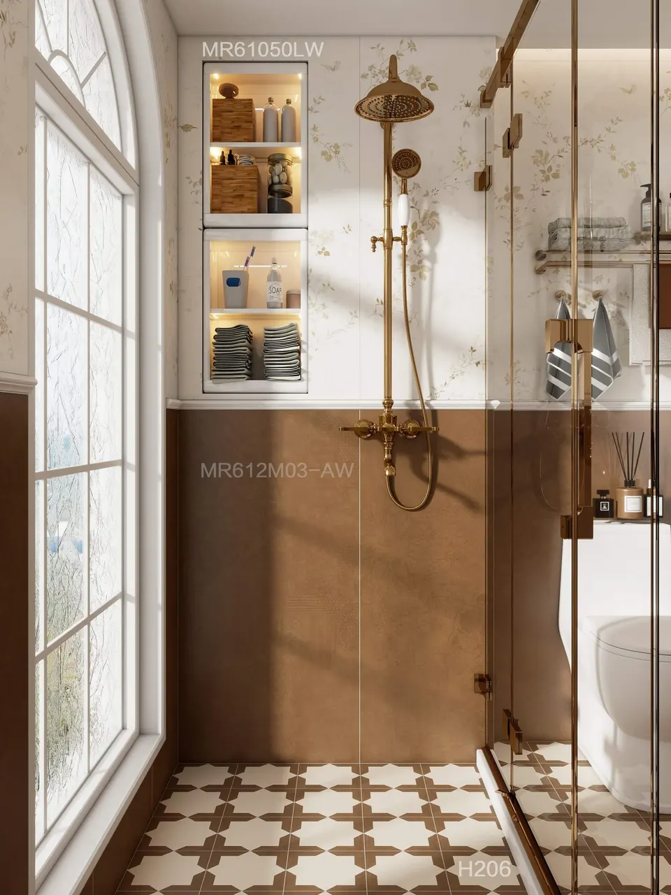 Ivory & Cocoa Brown Eight-Point Star Decorative Tile for Wall & Floor