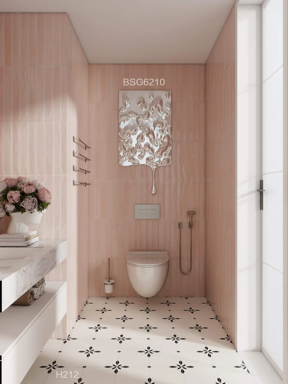 Ivory & Black Botanical Decorative Tile for Wall & Floor