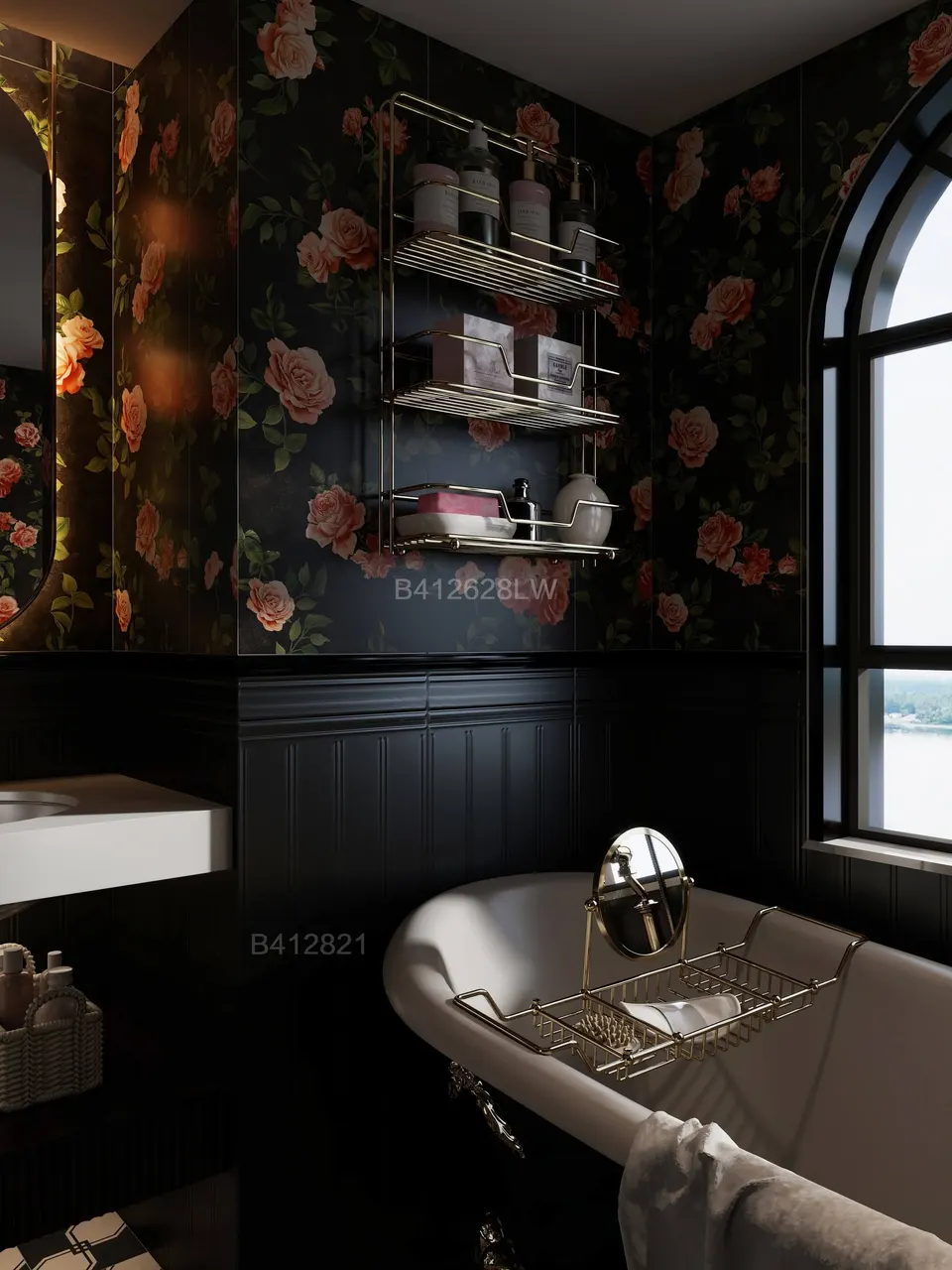 Charcoal Grey and White Art Deco Pattern Tile for Wall & Floor