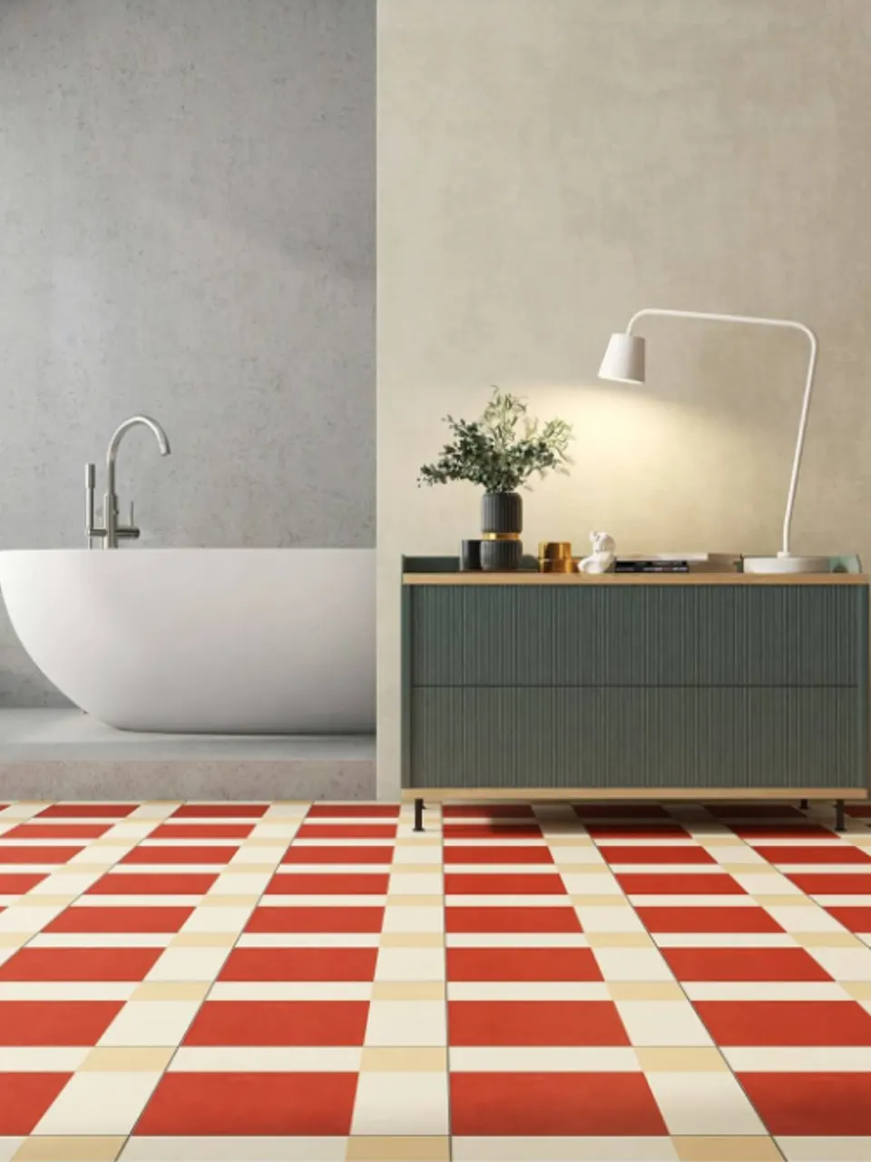 Terracotta Red & Warm Beige Color-Block Geometric Decorative Tile for Wall & Floor