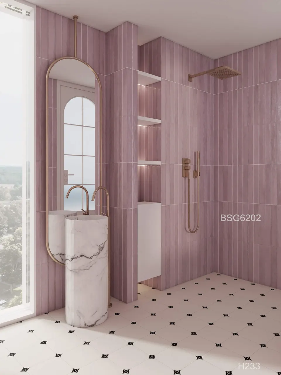 White Geometric Floral Pattern Look Porcelain Tile for Wall & Floor