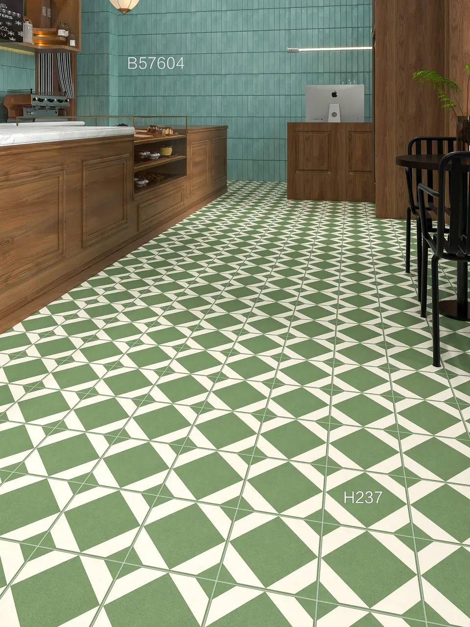 Sage Green Geometric Diamond Pattern Look Porcelain Tile for Wall & Floor