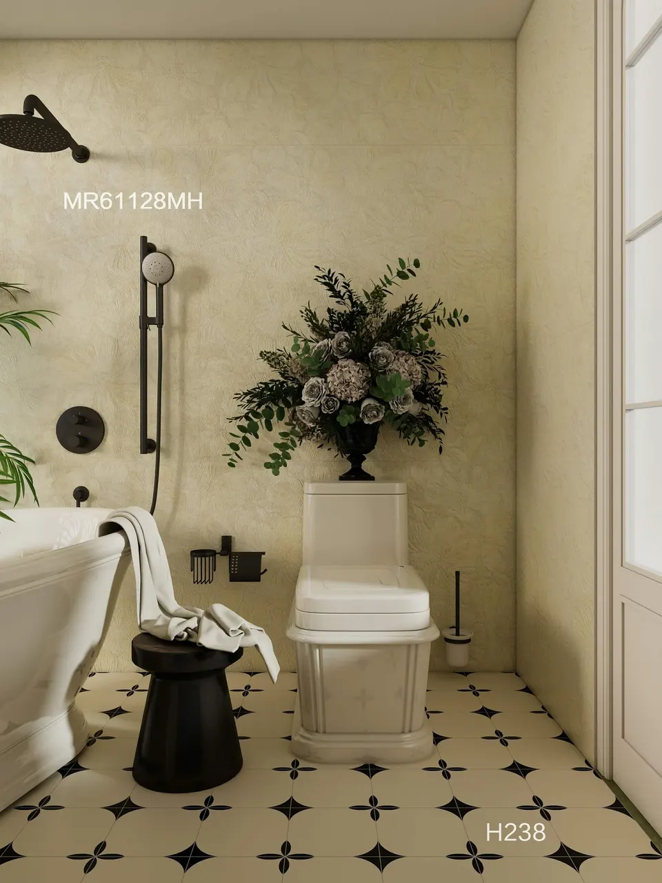 Ivory & Black Organic Curve Decorative Tile for Wall & Floor