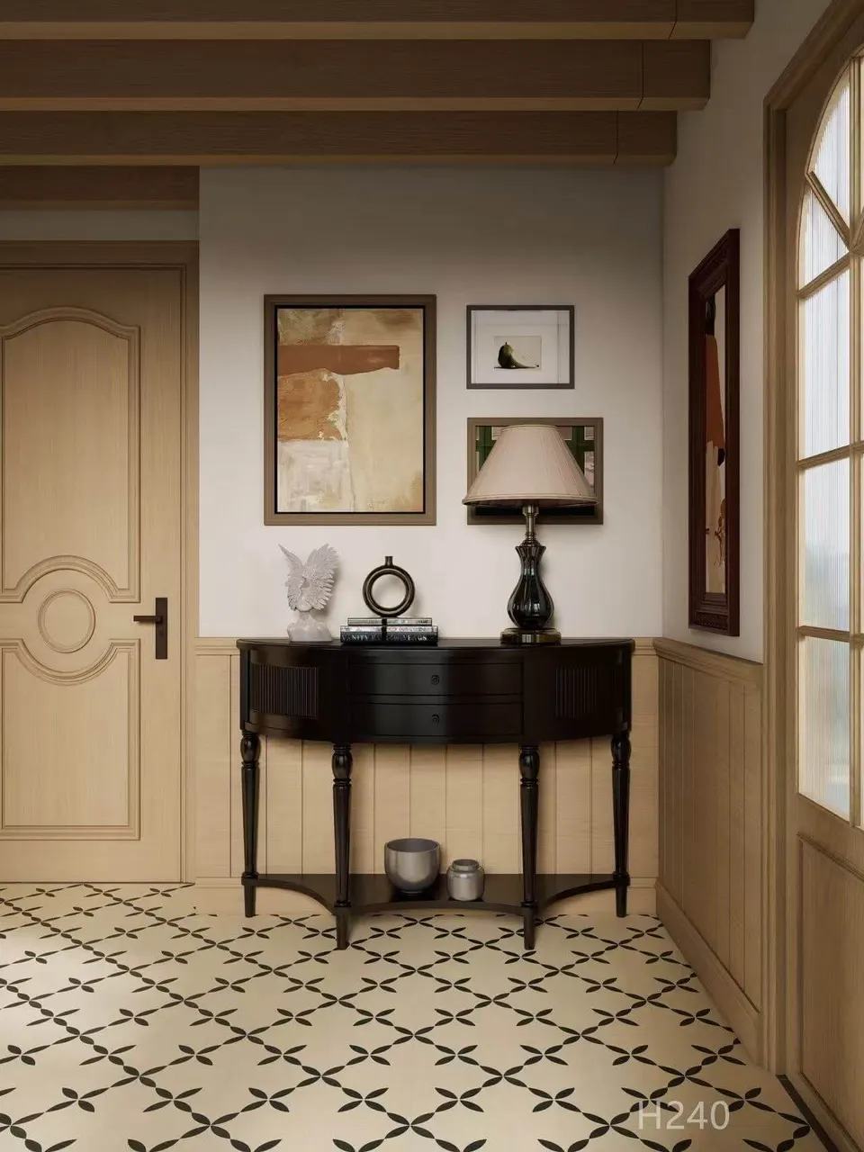 Ivory White Geometric Floral Pattern Look Porcelain Tile for Wall & Floor