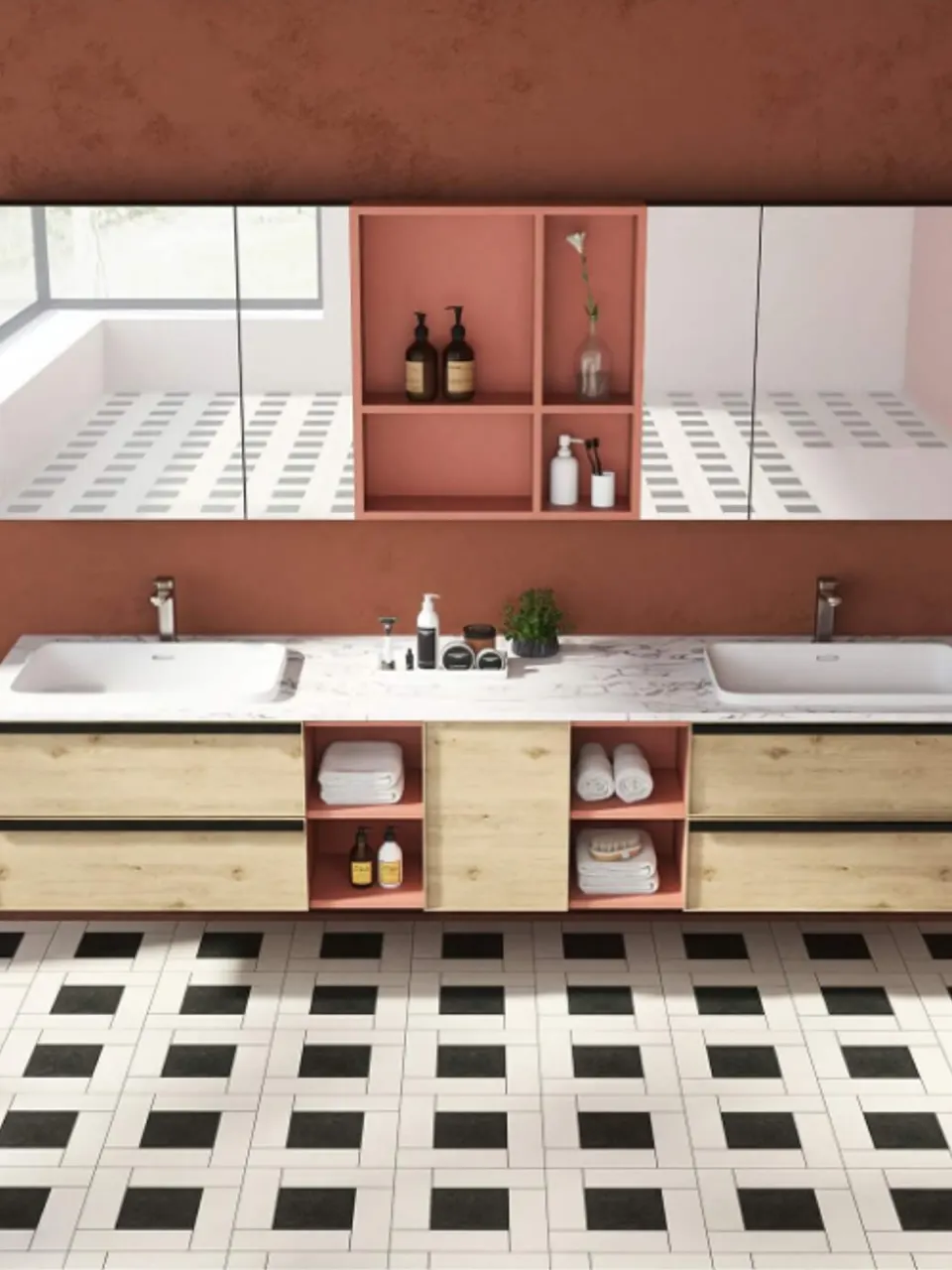 Black and White Interlocking Geometric Pattern Look Porcelain Tile for Wall & Floor
