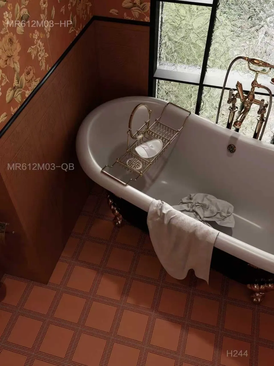 Terracotta Orange Geometric Dot Border Pattern Look Porcelain Tile for Wall & Floor