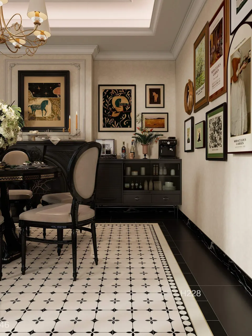 Ivory & Black Organic Curve Decorative Tile for Wall & Floor