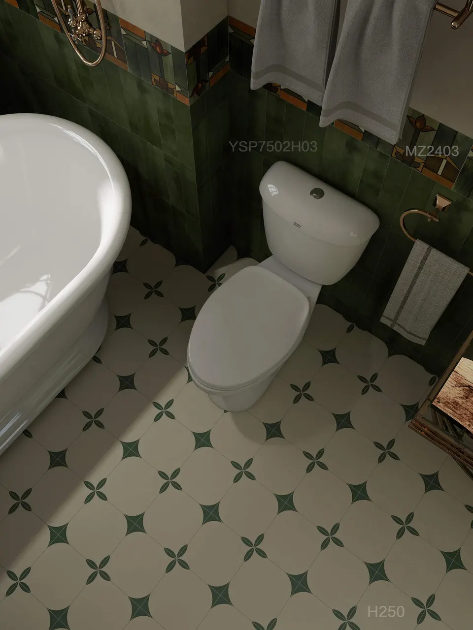 Ivory White and Grey Rounded Geometric Floral Pattern Look Porcelain Tile for Wall & Floor