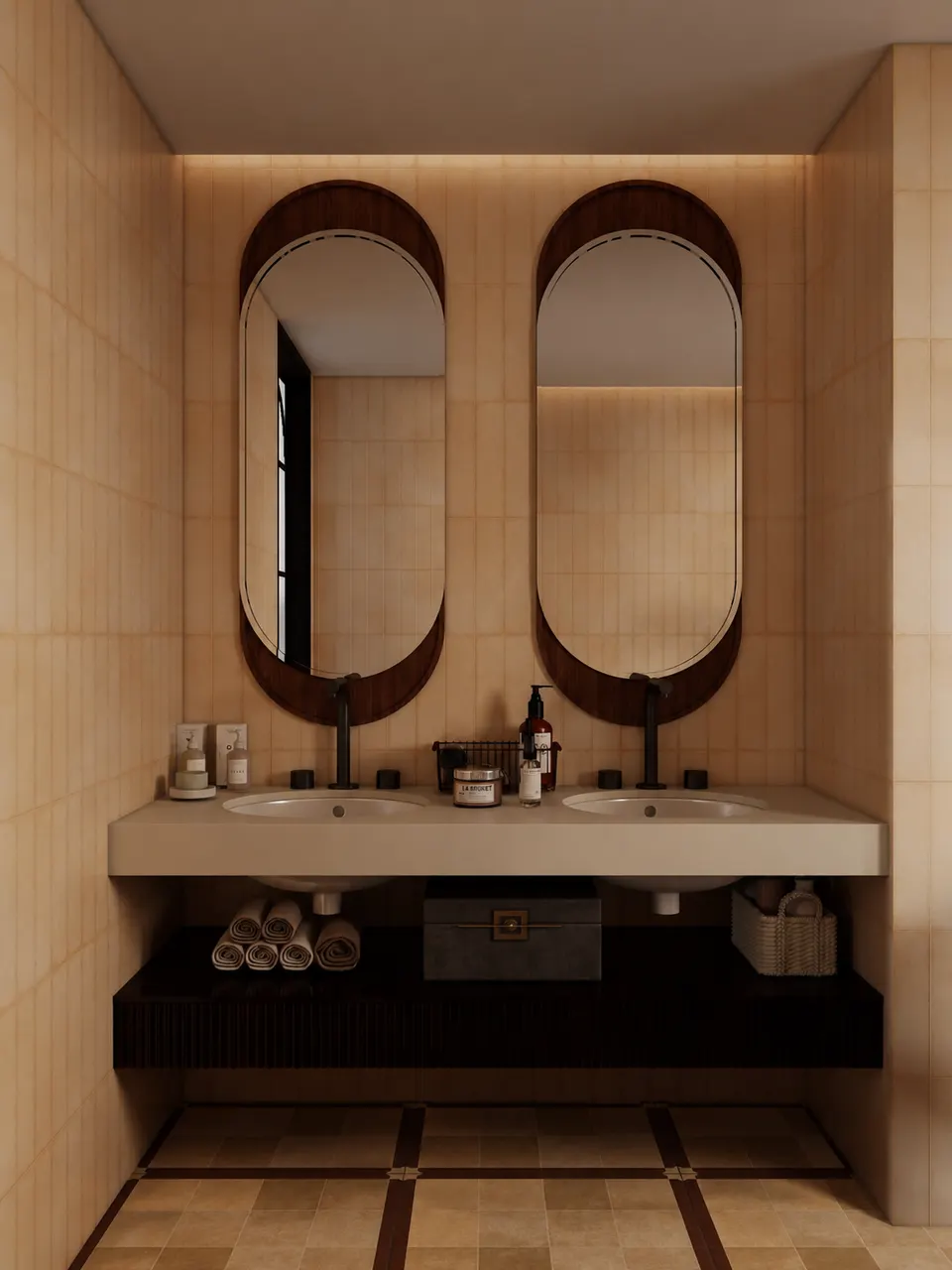 Warm Beige Patchwork Frame Pattern Look Porcelain Tile for Wall & Floor
