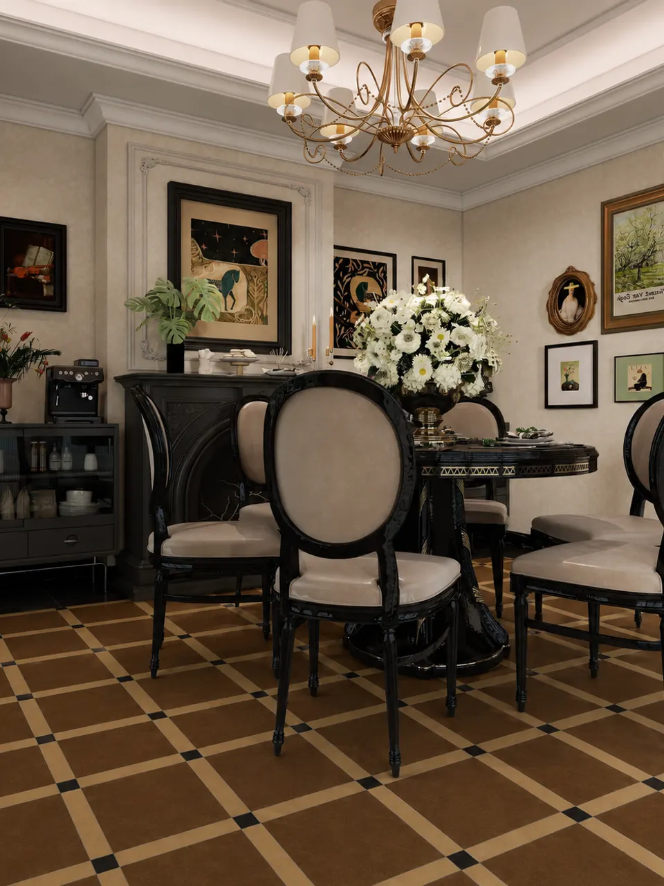 Warm Brown Geometric Frame Pattern Look Porcelain Tile for Wall & Floor